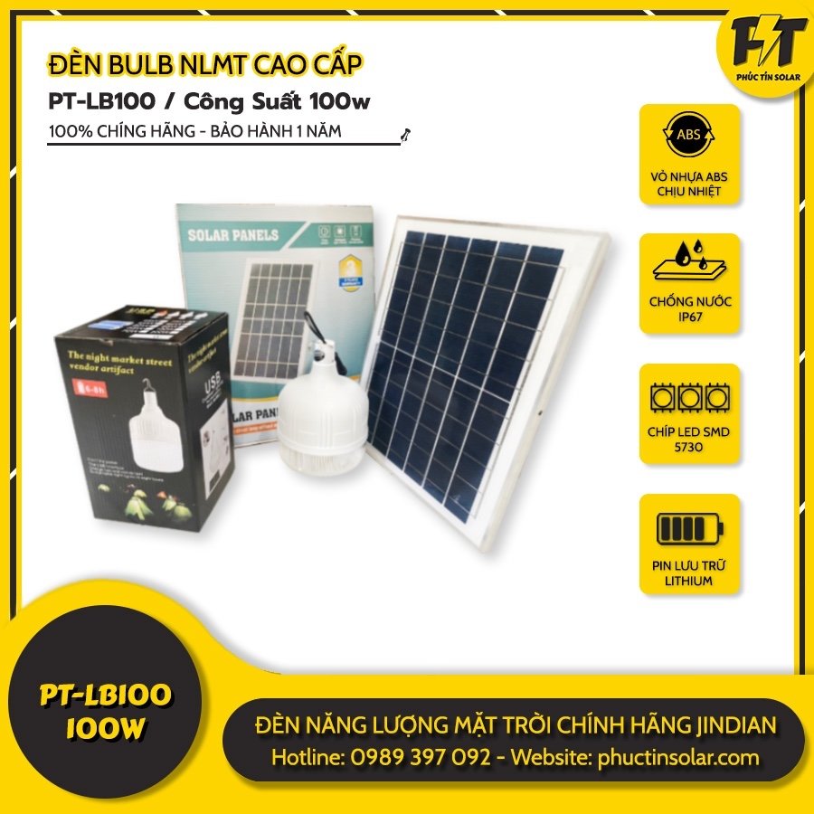 Đèn bulb năng lượng mặt trời trong nhà 100w PT-LB100